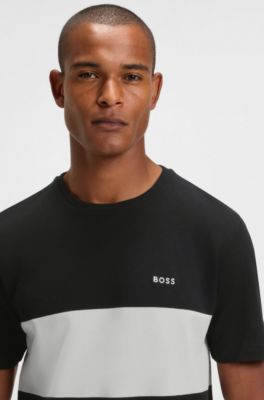 Block-stripe T-shirt in cotton piqu&eacute;, Black