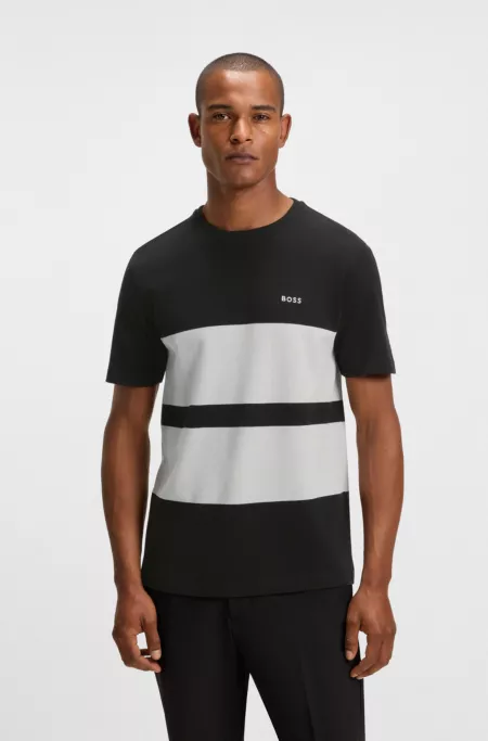 Block-stripe T-shirt in cotton piqué