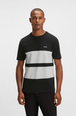 Camiseta de piqu&eacute; de algod&oacute;n con rayas anchas, Negro