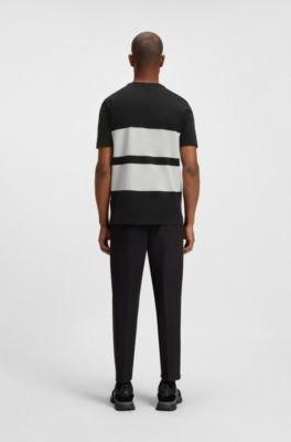 Camiseta de piqu&eacute; de algod&oacute;n con rayas anchas, Negro