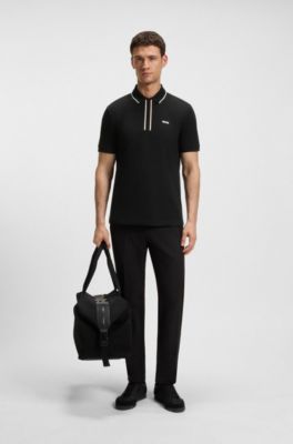 Quick-dry polo shirt in stretch cotton, Black