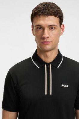 Quick-dry polo shirt in stretch cotton, Black