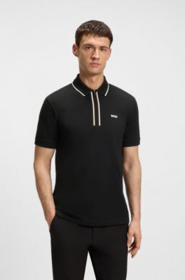 Quick-dry polo shirt in stretch cotton, Black