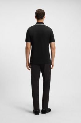Polo slim fit en algod&oacute;n el&aacute;stico de secado r&aacute;pido, Negro