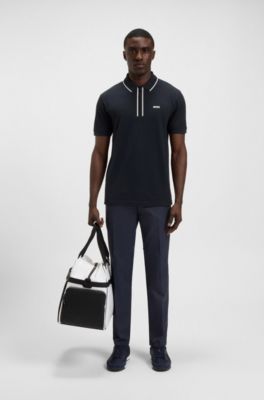 Polo Slim en coton stretch &agrave; s&eacute;chage rapide, Bleu fonc&eacute;