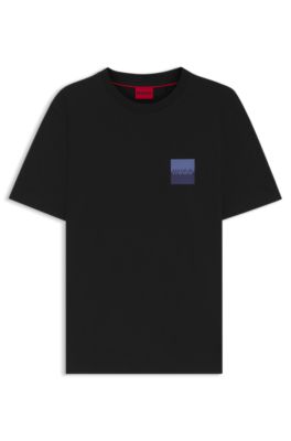 HUGO - Cotton-jersey T-shirt with curved-logo print - Black