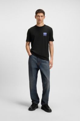Camiseta de punto de algod&oacute;n con estampado de logo en dos partes, Negro