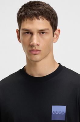 Camiseta de punto de algod&oacute;n con estampado de logo en dos partes, Negro