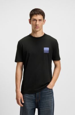 Camiseta de punto de algod&oacute;n con estampado de logo en dos partes, Negro
