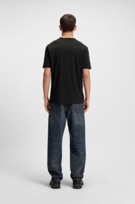 Camiseta de punto de algod&oacute;n con estampado de logo en dos partes, Negro