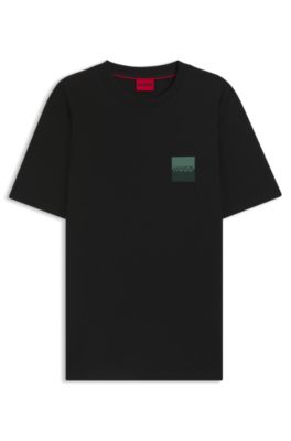 Cotton-jersey T-shirt with split-logo print, Black
