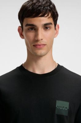 Cotton-jersey T-shirt with split-logo print, Black