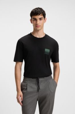 Cotton-jersey T-shirt with split-logo print, Black