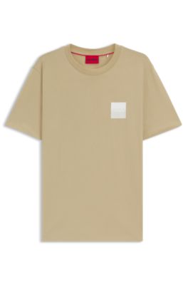 Cotton-jersey T-shirt with split-logo print, Beige