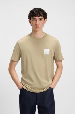 Camiseta de punto de algod&oacute;n con estampado de logo en dos partes, Beige
