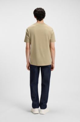 Camiseta de punto de algod&oacute;n con estampado de logo en dos partes, Beige