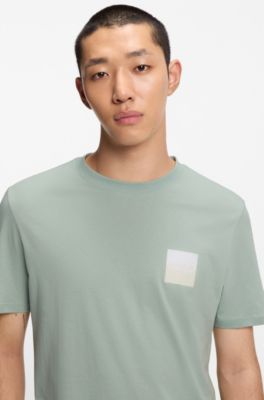 Cotton-jersey T-shirt with split-logo print, Light Green