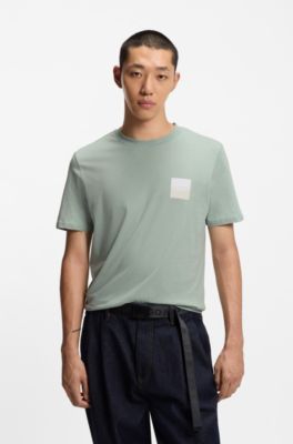 Cotton-jersey T-shirt with split-logo print, Light Green