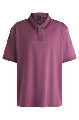 Polo Slim en coton merceris&eacute; &agrave; col contrastant, Lilas