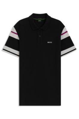 Block-stripe polo shirt in cotton piqu&eacute;, Black