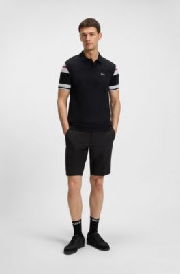 Block-stripe polo shirt in cotton piqu&eacute;, Black