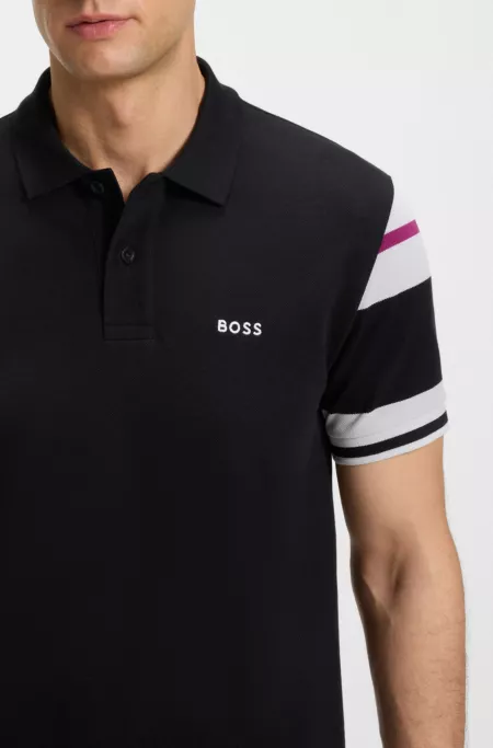 Block-stripe polo shirt in cotton piqué