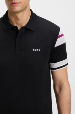 Block-stripe polo shirt in cotton piqu&eacute;, Black