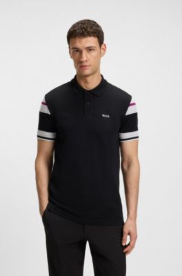 Block-stripe polo shirt in cotton piqu&eacute;, Black