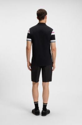 Block-stripe polo shirt in cotton piqu&eacute;, Black