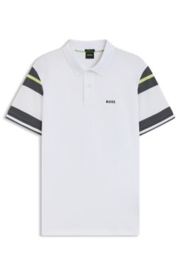 Block-stripe polo shirt in cotton piqu&eacute;, White