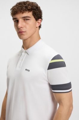 Block-stripe polo shirt in cotton piqu&eacute;, White