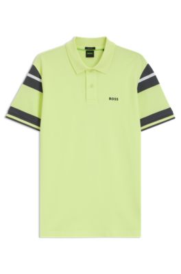 Block-stripe polo shirt in cotton piqu&eacute;, Light Green
