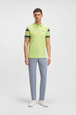 Block-stripe polo shirt in cotton piqu&eacute;, Light Green