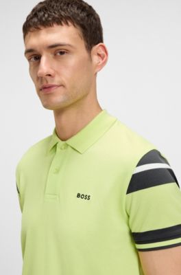 Block-stripe polo shirt in cotton piqu&eacute;, Light Green