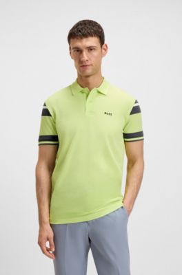 Block-stripe polo shirt in cotton piqu&eacute;, Light Green