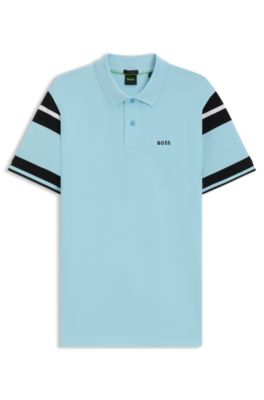 Block-stripe polo shirt in cotton piqu&eacute;, Light Blue