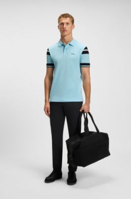 Block-stripe polo shirt in cotton piqu&eacute;, Light Blue