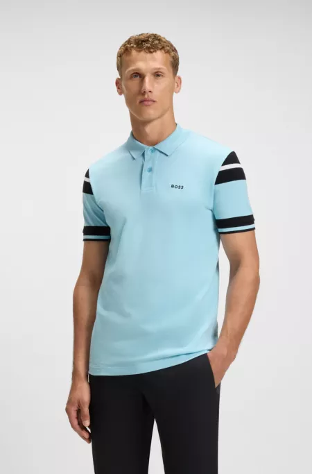 Block-stripe polo shirt in cotton piqué