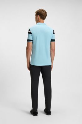 Block-stripe polo shirt in cotton piqu&eacute;, Light Blue