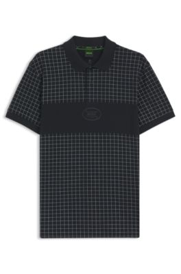 Polo regular fit en algod&oacute;n Pima ligero a cuadros, Azul oscuro