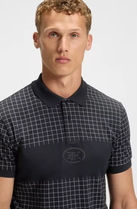 Check-print polo shirt in pima cotton