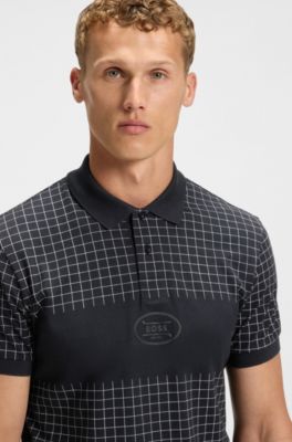 Polo Regular en coton Pima l&eacute;ger &agrave; carreaux, Bleu fonc&eacute;