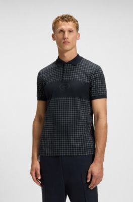 Polo Regular en coton Pima l&eacute;ger &agrave; carreaux, Bleu fonc&eacute;