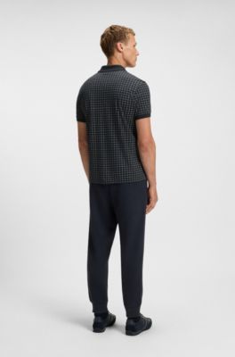 Check-print polo shirt in pima cotton, Dark Blue