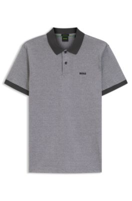Polo en piqu&eacute; de coton avec imprim&eacute; &agrave; pois, Gris sombre