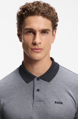 Polo de piqu&eacute; de algod&oacute;n con estampado de lunares, Gris oscuro