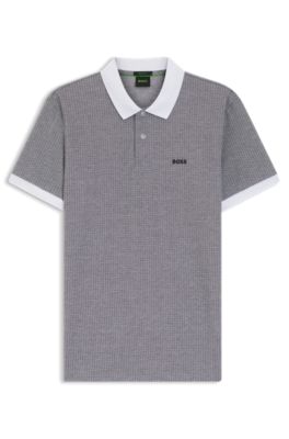 Polo en piqu&eacute; de coton avec imprim&eacute; &agrave; pois, Gris