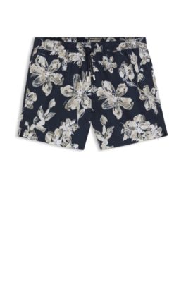 Quick-dry swim shorts with all-over print, Dark Blue