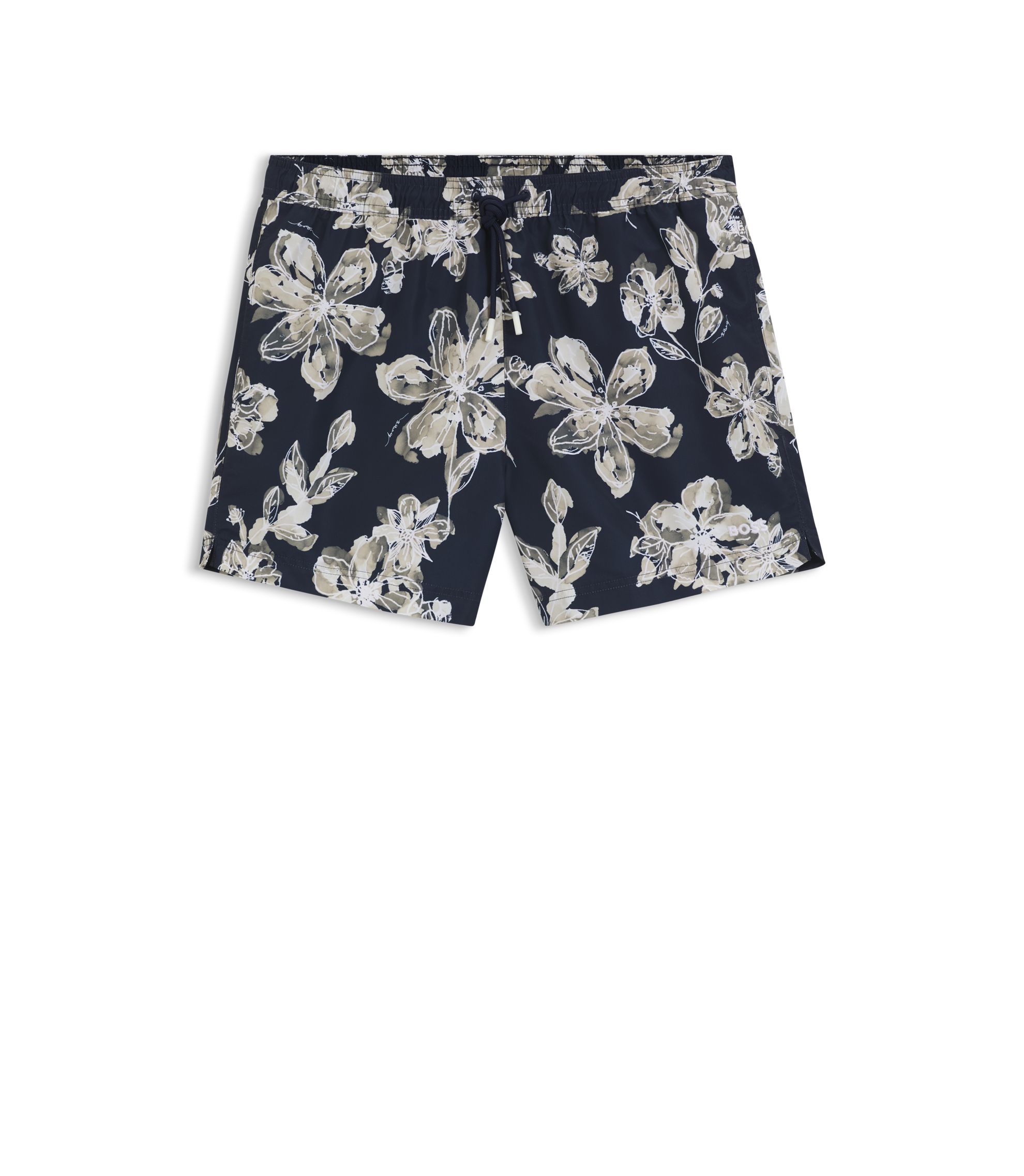 BOSS - Quick-dry swim shorts with all-over print - Dark Blue