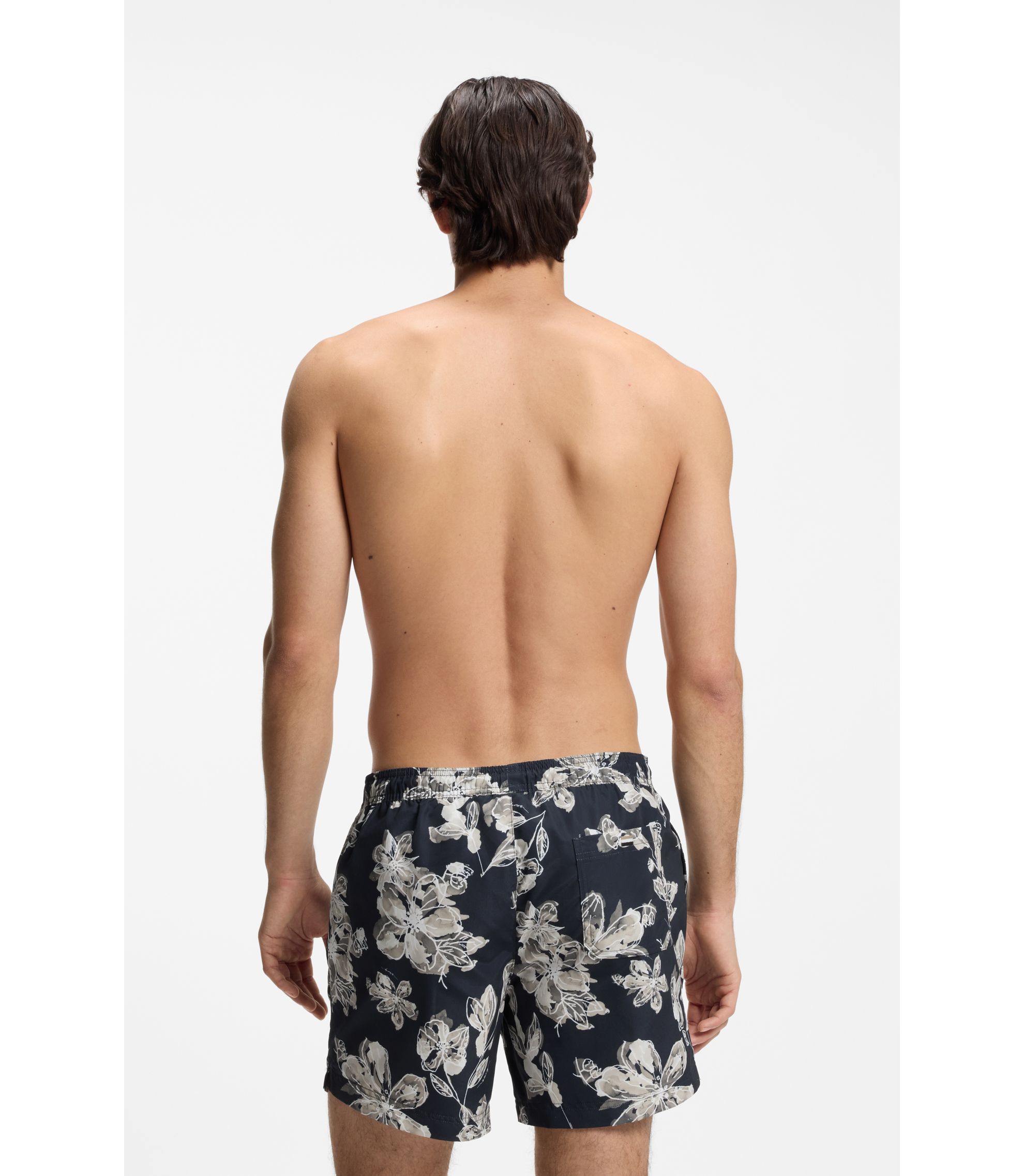 BOSS - Quick-dry swim shorts with all-over print - Dark Blue